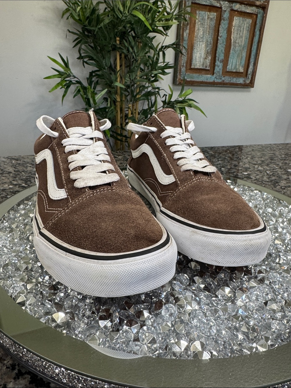 Vans Brown Suede Old Skool with White Stripe EUC M8 W 9.5 - Picture 2 of 14